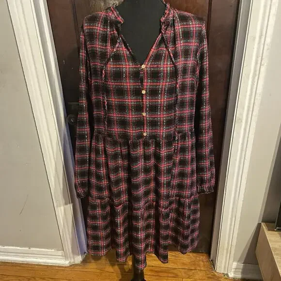 Loft Shimmer Plaid Tiered Dress - Picture 5 of 16